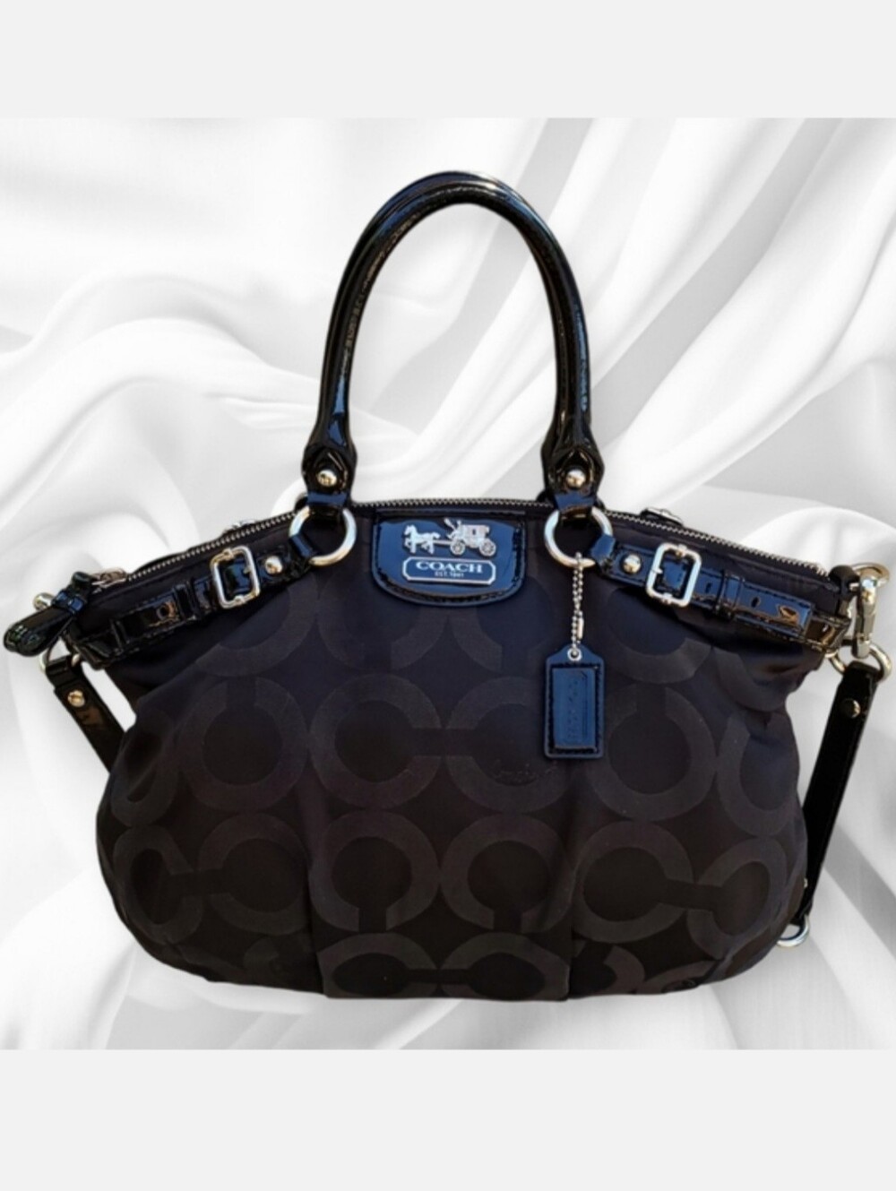 💯 COACH Sophia Black Signature Canvas Satchel